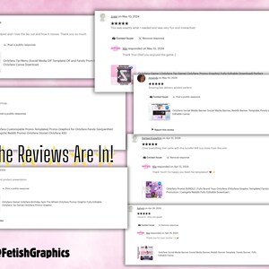 May include: Screenshots of Etsy reviews for a digital product. The reviews are positive and highlight the product's ease of use, customization, and quality. The product is described as "Editable Canva" and "Fully Editable Download".