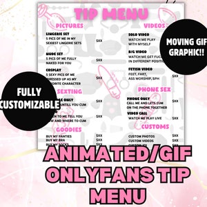 Onlyfans Tip Menu |Szablon GIF do mediów społecznościowych|Pomysły na bal OF i Fansly|Camgirls Reddit|Pobierz Onlyfans Canva