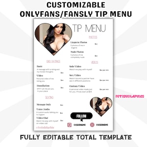 Onlyfans Tip Menu Template: Customizable Promo (Instant Download)