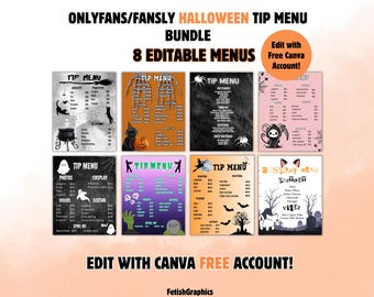 Halloween Tip Menu Bundle: 8 bearbeitbare Canva-Vorlagen (Digitaler Download)