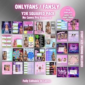 Onlyfans Y2K SQUARED Promo Bundle | 41 Editable Templates For Onlyfans Model Fansly Camgirls | Instant Download| Onlyfans Games Tip Menu