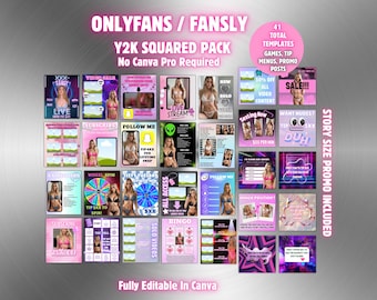 Onlyfans Y2K SQUARED Promo Bundle | 41 Editable Templates For Onlyfans Model Fansly Camgirls | Instant Download| Onlyfans Games Tip Menu