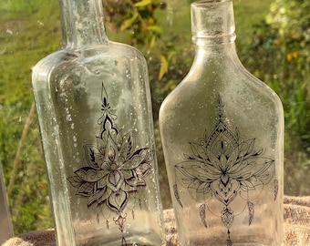 Antique Bottle Pair-Lotus