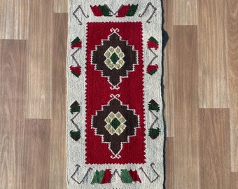 Handwoven Kilim Wool Rug with Geometric Tribal Patterns