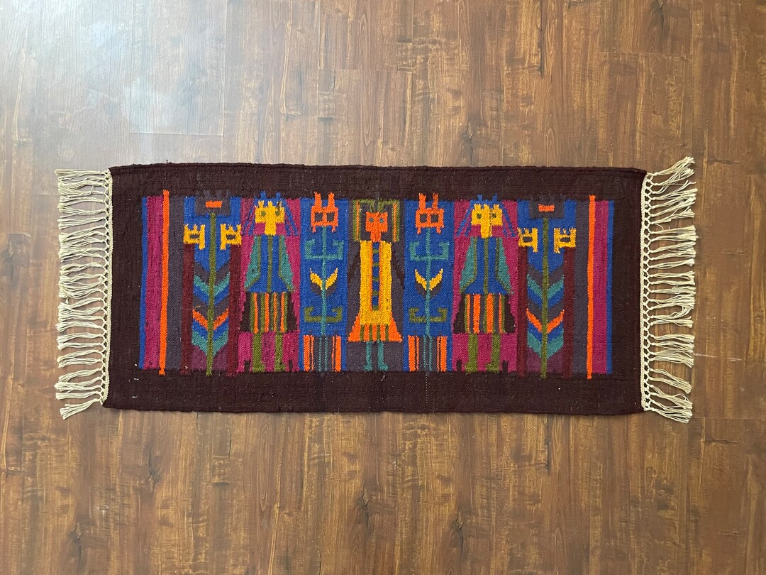 Colorful Kilim Rug With Folk Art Figures – Handwoven Decorative Table ...