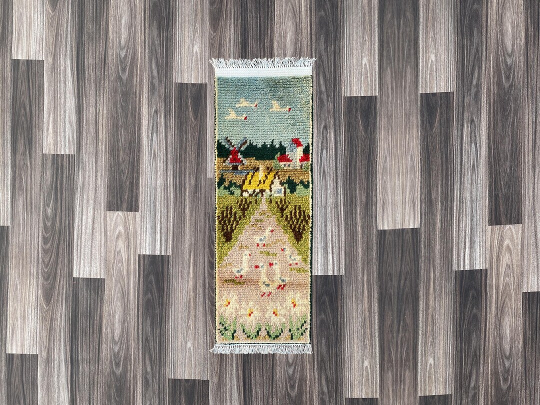 Etsy Rya Rug Kits Handmade Wool Rya Rug – Scenic Village Landscape Design - Etsy