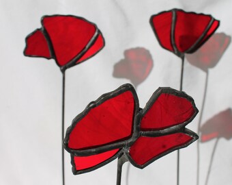 composition florale- composition de coquelicots- sculpture de coquelicots- coquelicots en vitrail- cadeau fête des mères- centre de table