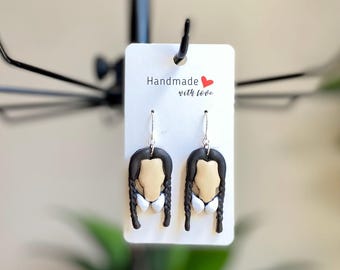 Gothic Girl Schmuck – Geflochtene Haar-Ohrringe – Handgemachtes Polymer Clay – Dark Academia Geschenk – Alt Mode-Accessoire