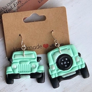 Off-Road Vehicle Earrings – 4x4 Truck Lover Gift – Green Clay Car Earrings – Adventure Gear Jewelry – Handmade Dangle Earrings