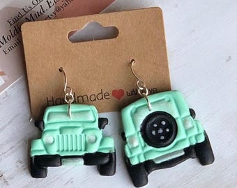 Geländewagen Ohrringe - 4x4 LKW Liebhaber Geschenk - Grüne Ton Auto Ohrringe - Adventure Gear Schmuck - Handgemachte baumeln Ohrringe