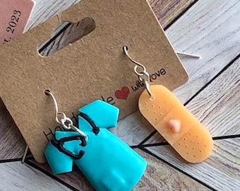 Nurse Scrub & Bandage Earrings, Medical Jewelry
