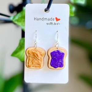 Peanut Butter and Jelly Earrings | Cute Polymer Clay Food Jewelry | Handmade Mismatched Dangle Earrings | Kawaii Gift for Her