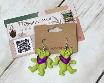 Dancing Bear Earrings – Handmade Polymer Clay Hippie Jewelry