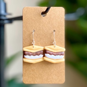 S’mores Dangle Earrings | Polymer Clay Dessert Jewelry | Cute Snack Earrings | Campfire Treat Jewelry | Handmade Food Earrings for Her