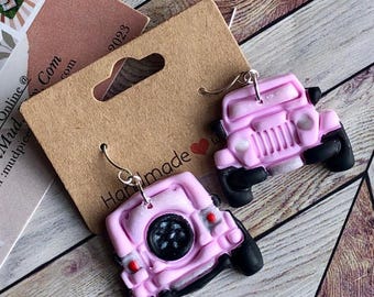 Geländewagen Ohrringe - 4x4 LKW Liebhaber Geschenk - Rosa Ton Auto Ohrringe - Adventure Gear Schmuck - Handgemachte baumeln Ohrringe