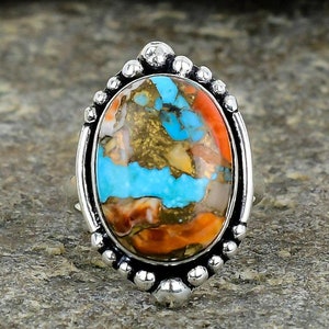 Bague huître épineuse, bague huître cuivrée turquoise, argent sterling 925, bague avec pierres précieuses, bague en argent pour femme, bijoux de vacances, bijoux faits main