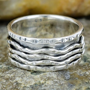 Ręcznie robiony srebrny pierścień spinner: biżuteria boho fidget