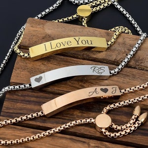 Personalized Bff Bracelets For 2-Personalized Initial Nameplate Elegant Leather Stainless Steel Id Initial Nameplate Friendship Couple Matching Thin Brac