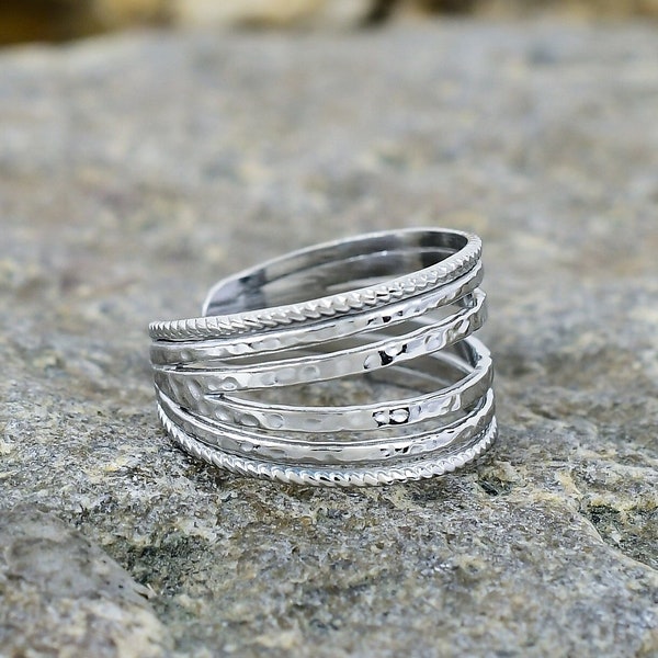 klobiger Edelstahlring, Multi-Band-Ring, verstellbarer Twisted Design Band Statement Ring, Frauen Schmuck, Hochzeitsgeschenk, Meditations Ring