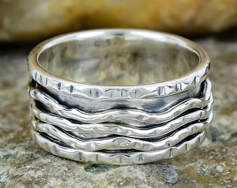 Silver Spinner Ring Fidget Ring Anxiety Relief Silver Unique Design Customised Sized UK H-Z