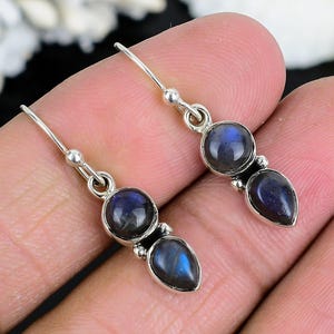 925 Sterling Silver Labradorite Dangle Earrings, Handmade Natural Gemstone Jewelry, February Birthstone Gift,Minimalist Silver Danglers.