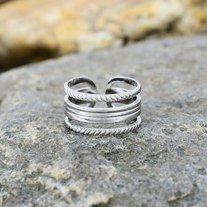Adjustable Stainless Steel Multi-Layer Ring: Statement Jewelry