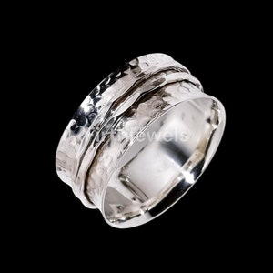 Silver Minimalist Hammered Spinner Ring Handmade Silver Ring Unique Design Anxiety Relief Ring Thumb Ring Big Chunky Ring Customised Size