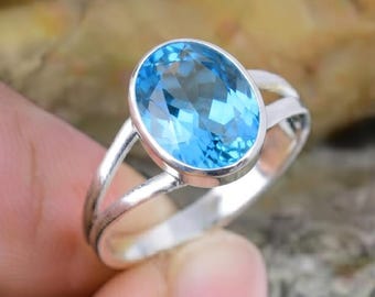 Blue Topaz Ring, Dainty Gemstone Jewelry, December Birthstone Gift