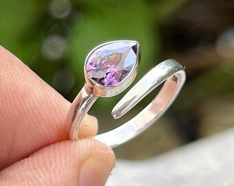 Handmade Amethyst  Silver Snake Ring - Minimalist Style