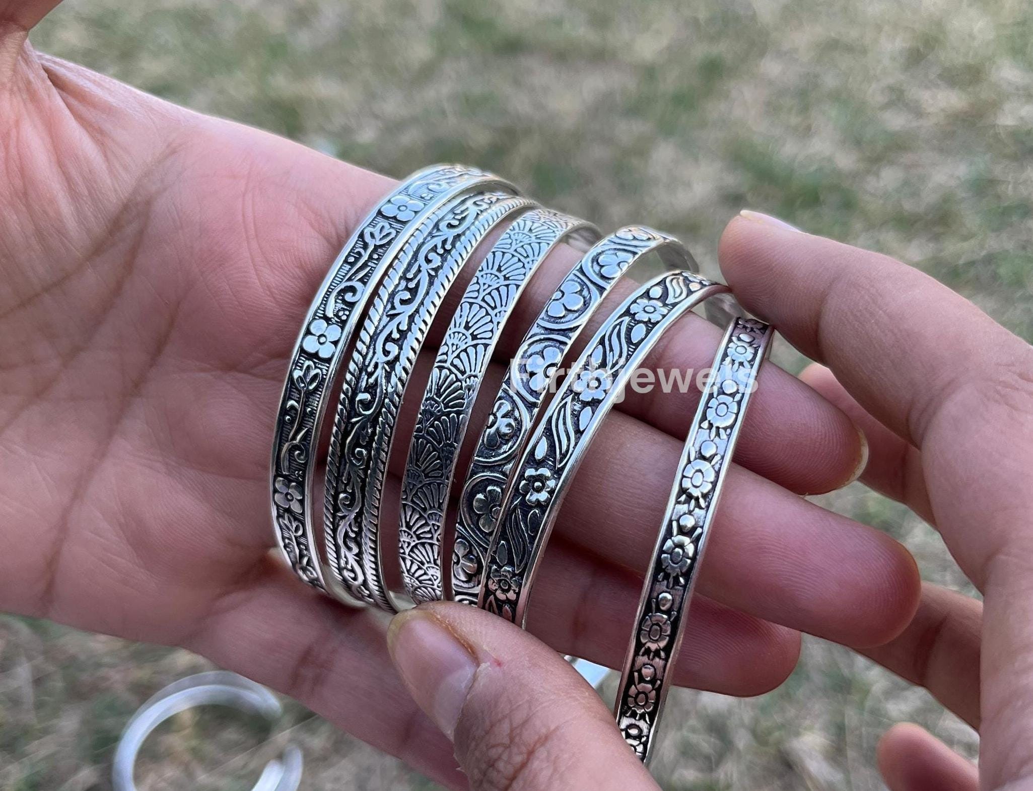 Handmade Engraved Silver Bangle: Adjustable Boho Arm Cuff - Etsy