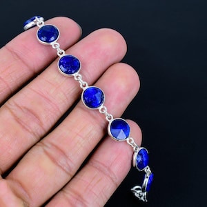 Blue Sapphire Bracelet Handmade Bracelet Sapphire Charming Gemstone, 925 Sterling Silver Gemstone Bracelet For Gift Her Wedding Anniversary
