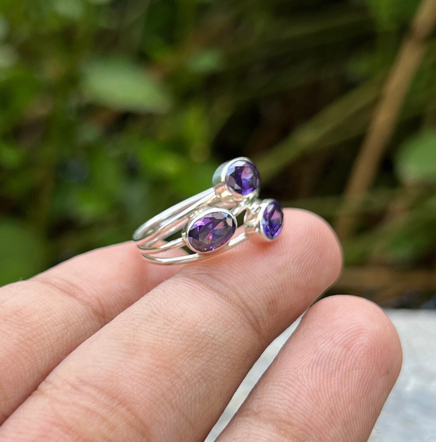 Handmade Silver Amethyst Ring: Minimalist Stack Design - Etsy Israel