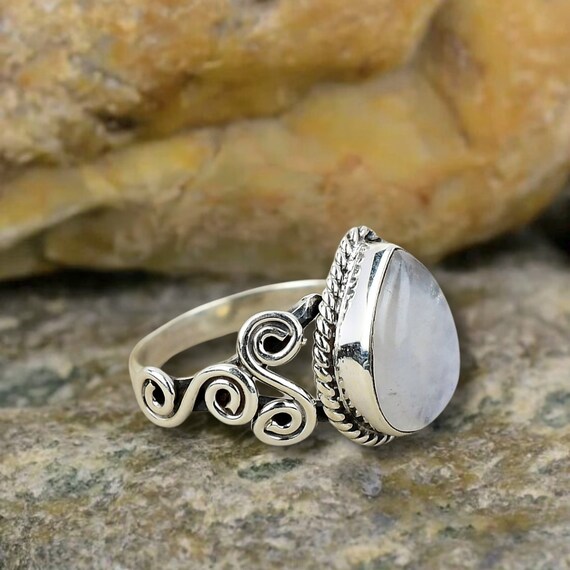 Handmade Sterling Silver Rainbow Moonstone Ring: Minimalist