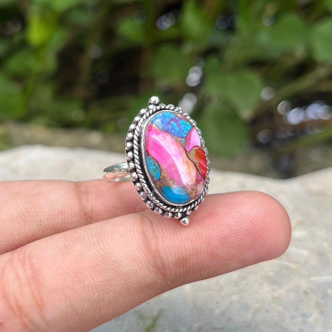 Pink Spiny Oyster Turquoise Silver Ring - Handmade - Etsy