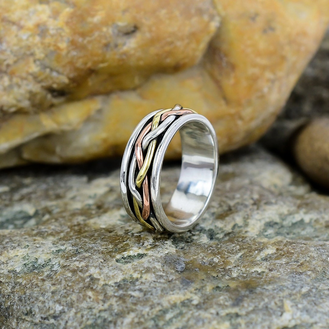 Silver Twisted Wire Customised Spinner Ring Fidget Ring Silver Unique ...