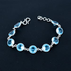 Blue Topaz Bracelet: Handmade 925 Sterling Silver Gemstone Jewelry