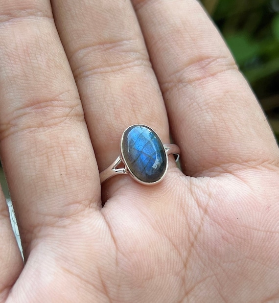 Anello Labradorite Naturale, Anello In Argento Sterling Massiccio 925, Pietra Preziosa Labradorite Blu Naturale Appariscente, Anello Da Donna, Anello Da Uomo, Anello Regalo - Italia - Foto 11