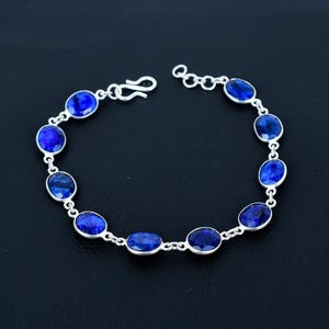 Blue Sapphire Bracelet Handmade Bracelet Sapphire Charming Gemstone, 925 Sterling Silver Gemstone Bracelet For Gift Her Wedding Anniversary