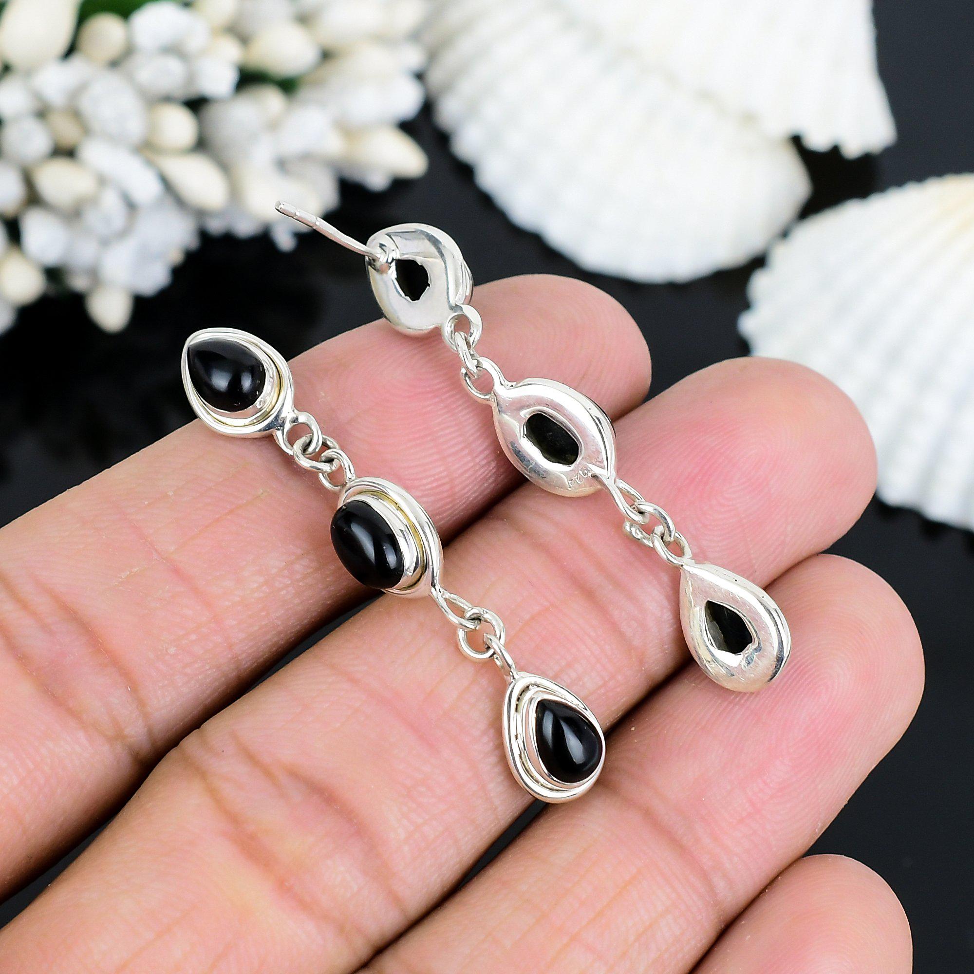 Orecchini In Argento Sterling - Borchie Bianche E Nere - Pietra - Foto 10