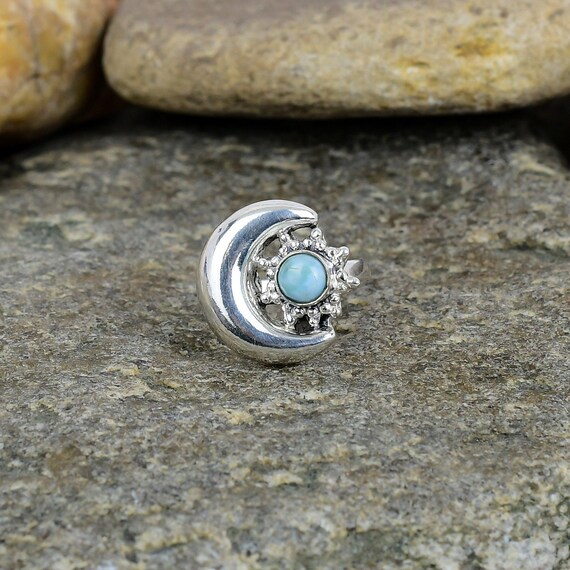 925 Sterling Silver Larimar Gemstone Handmade Sun and Moon