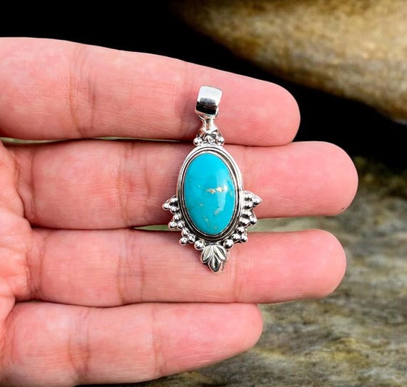 Handmade Turquoise Sterling Silver Pendant: Boho Healing Crystal