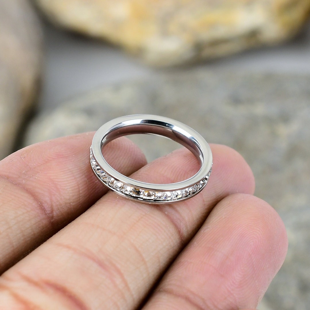 Eternity Stainless Steel Band princess Cut Diamond Ring Durable Steel Band Women Wear Ring Shiny Polished Finish Jewellery Gift Etsy Canada