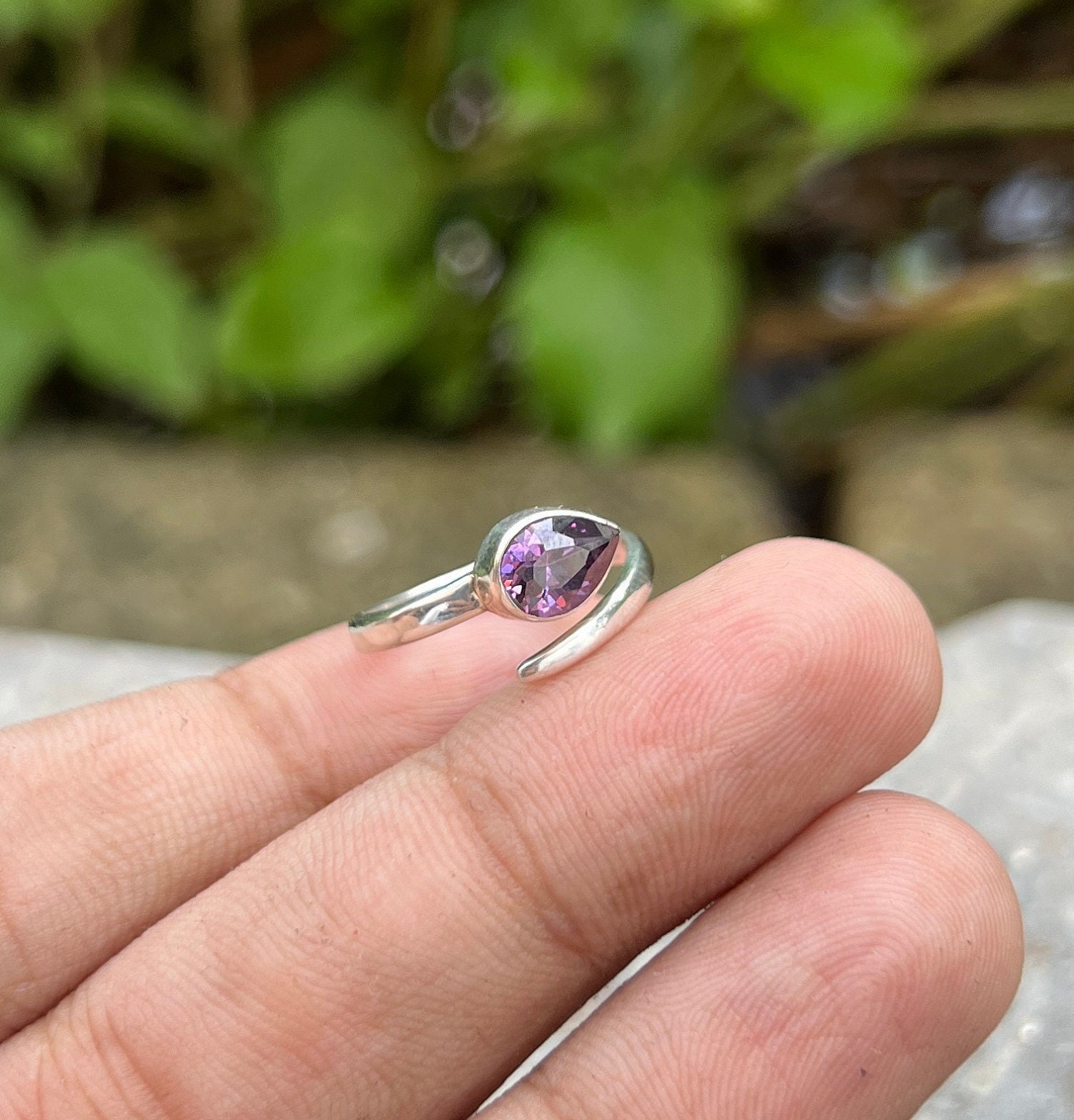 Bague Serpent Artisanale - Argent Sterling Et Améthyste - Taille 51 - Occasion Bijou Unique