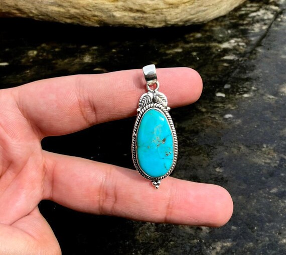 Handmade Turquoise Sterling Silver Pendant: Boho Healing Crystal