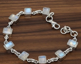 Facettiertes Mondstein Armband/Modern Link Schmuck/Handgefertigtes Armband/Geschenk für Sie