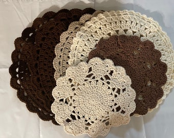 Lot of 6 assorted brown/tan doilies