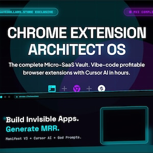 May include: A digital advertisement for Chrome Extension Architect OS. The graphic features the text "CHROME EXTENSION ARCHITECT OS" in large white letters. Below, the text reads "Build Invisible Apps. Generate MRR."
