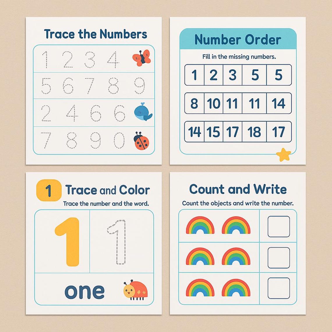 Kindergarten Math Workbook Printable | Number Tracing & Counting | Tiny ...