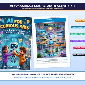 AI for Kids Activity Book: Robot Storybook, STEM Coding Puzzles, Binary Mazes and Coloring Pages (Instant Download)
