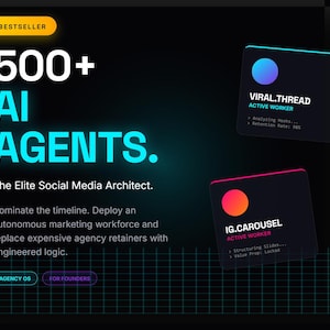 AI Social Media Agency Dashboard OS | 25 Elite Agents, 15 Automations (Digital Download)